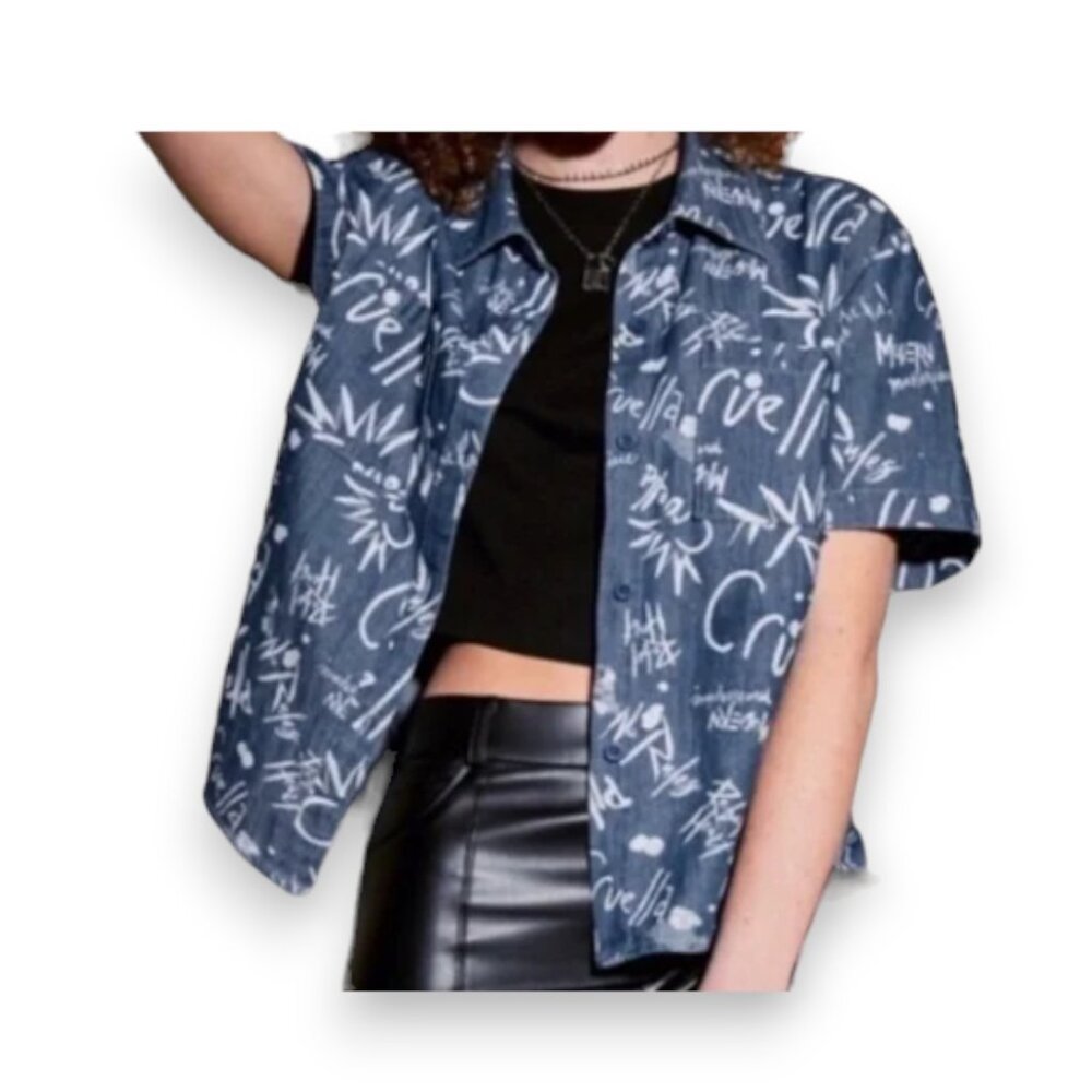 Disney Parks Cruella Denim Blue Button Up Shirt